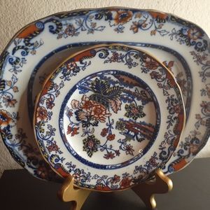 GORGEOUS Antique circa 1840 Minton Amherst Ironstone Platters Set of 2.